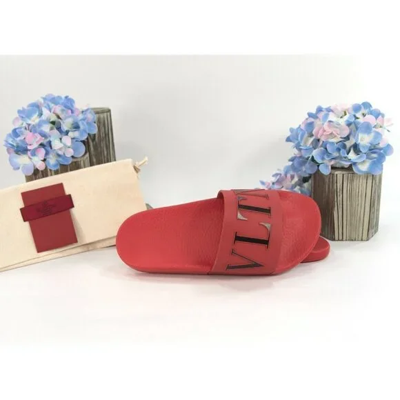 Valentino VLTN Rosso Red Rubber Pool Slides 37 NIB - Picture 6 of 8